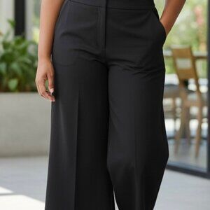 Ann Taylor Wide Leg Cropped Ponte Pants Black Size 16 Quiet Luxury Workwear